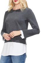 Petite Women's Vince Camuto Layered Crewneck Sweater P - Grey