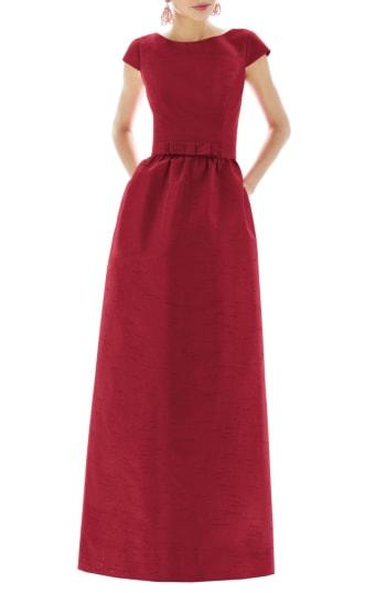 Women's Alfred Sung Cap Sleeve Dupioni Full Length Dress - Red