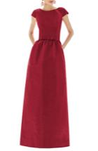 Women's Alfred Sung Cap Sleeve Dupioni Full Length Dress - Red