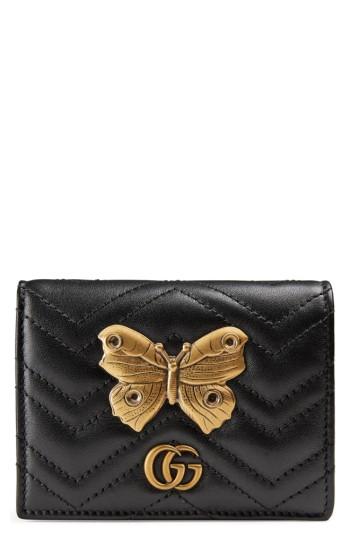 Gucci Gg Marmont 2.0 Moth Matelasse Leather Card Case - Black