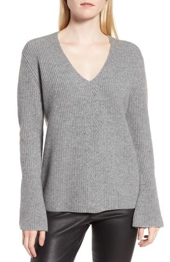 Women's Nordstrom Signature Rib Knit Cashmere Bell Sleeve Sweater - Grey