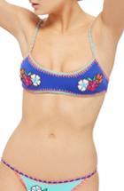 Women's Topshop Embroidered Crochet Bikini Top Us (fits Like 0) - Blue
