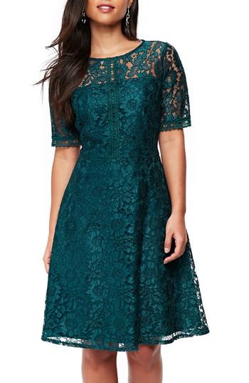 Women's Wallis Lace & Lattice Fit & Flare Dress Us / 8 Uk - Blue/green