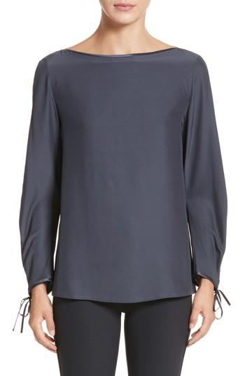 Women's Lafayette 148 New York Georgina Matte Silk Blouse, Size - Blue