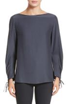 Women's Lafayette 148 New York Georgina Matte Silk Blouse, Size - Blue
