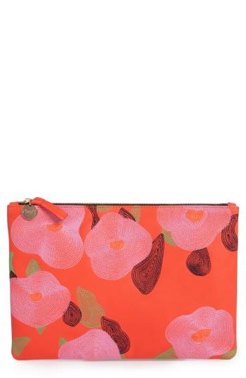 Clare V. Embroidered Poppy Leather Flat Clutch - Red