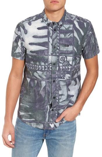 Men's Rvca Ancell Flora Reverse Shirt, Size - Black