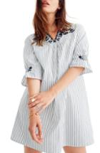 Women's Madewell Stripe Embroidered Breeze Dress - Grey