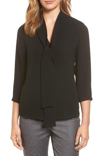 Women's Boss Iasena Tie Neck Blouse R - Black