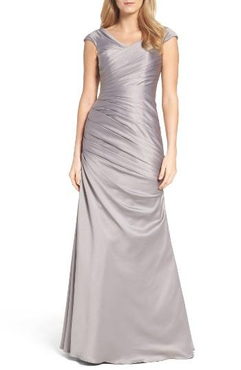 Women's La Femme Wrap Front Side Ruched Mermaid Gown