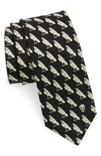 Men's Alexander Mcqueen Mini Raven Print Silk Tie