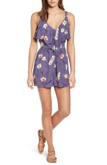 Women's Band Of Gypsies Floral Print Ruffle Front Romper - Blue