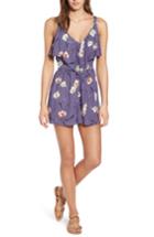 Women's Band Of Gypsies Floral Print Ruffle Front Romper - Blue