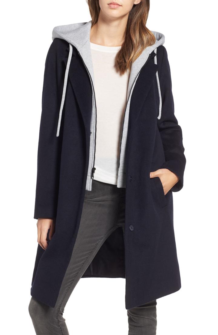 Women's Rachel Rachel Roy Hoodie Inset Wool Blend Coat - Blue