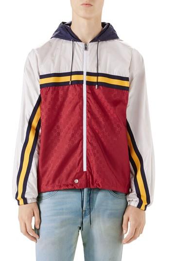 Men's Gucci Colorblock Hooded Windbreaker Eu - Blue