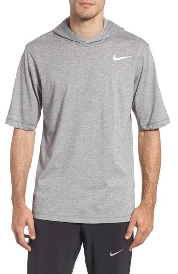 Men's Nike Training Dry Short Sleeve Hoodie - Grey