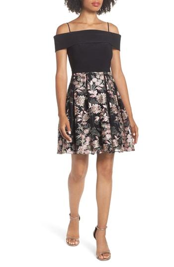 Women's Morgan & Co. Foldover Neckline Party Dress - Black