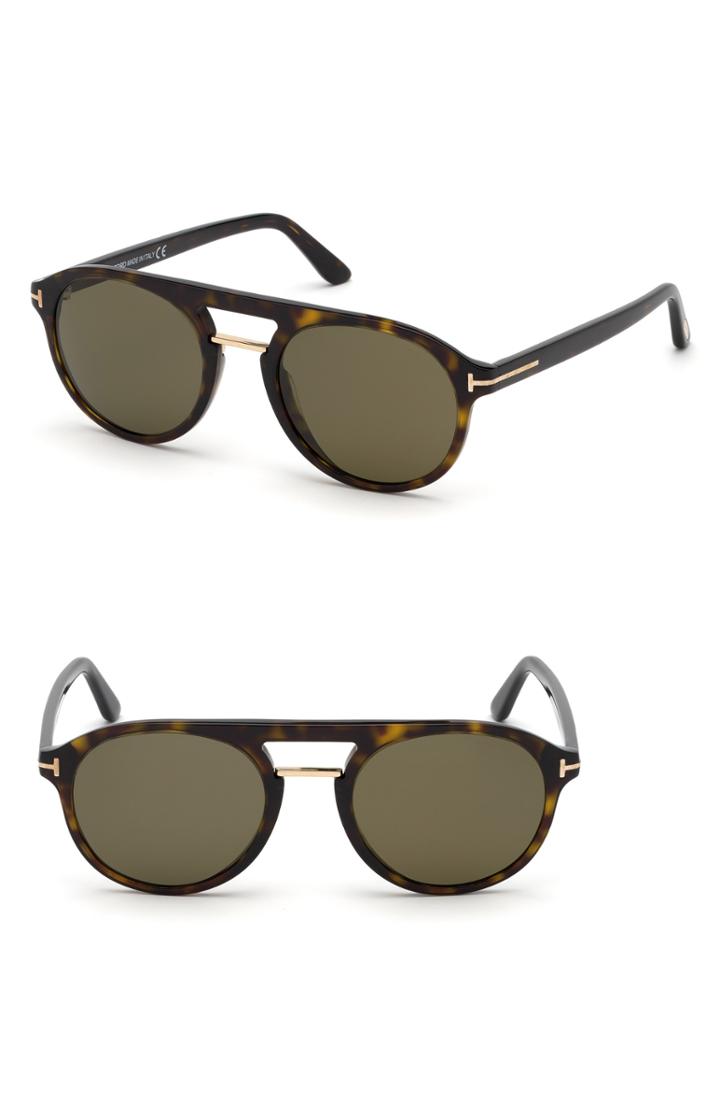 Men's Tom Ford Ivan 54mm Polarized Aviator Sunglasses - Dark Havana/ Roviex