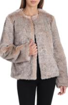 Women's Badgley Mischka Collarless Faux Fur Jacket - Beige