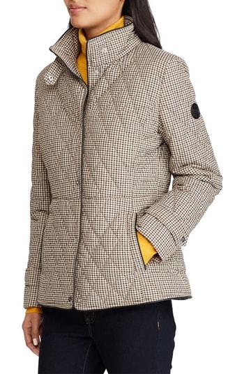 Women's Lauren Ralph Lauren Houndstooth Quilted Military Jacket - Beige
