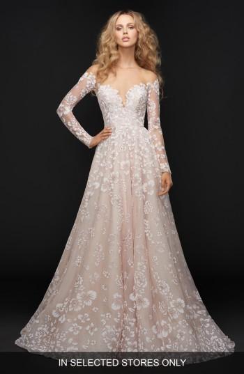 Women's Hayley Paige Stevie Illusion Off The Shoulder Gown, Size - Pink