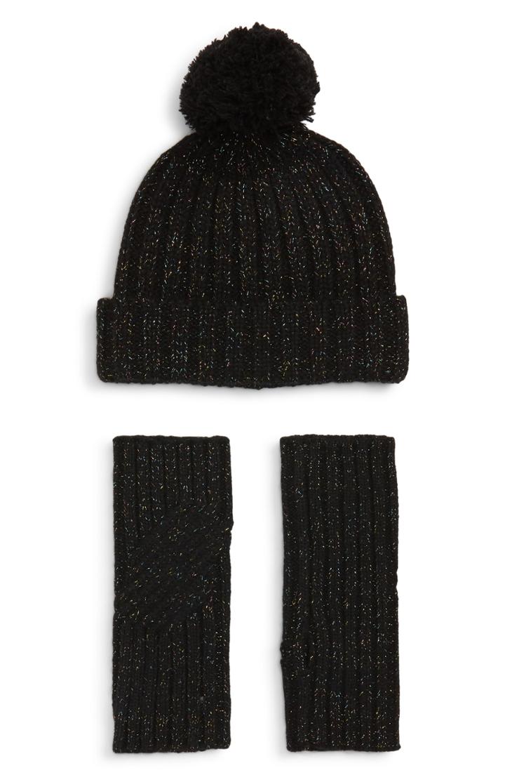Women's Ugg Shimmer Cable Knit Arm Warmers & Pom Beanie Set - Black