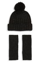 Women's Ugg Shimmer Cable Knit Arm Warmers & Pom Beanie Set - Black