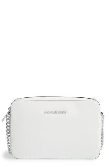 Michael Michael Kors 'large Jet Set' East/west Saffiano Crossbody Bag - White