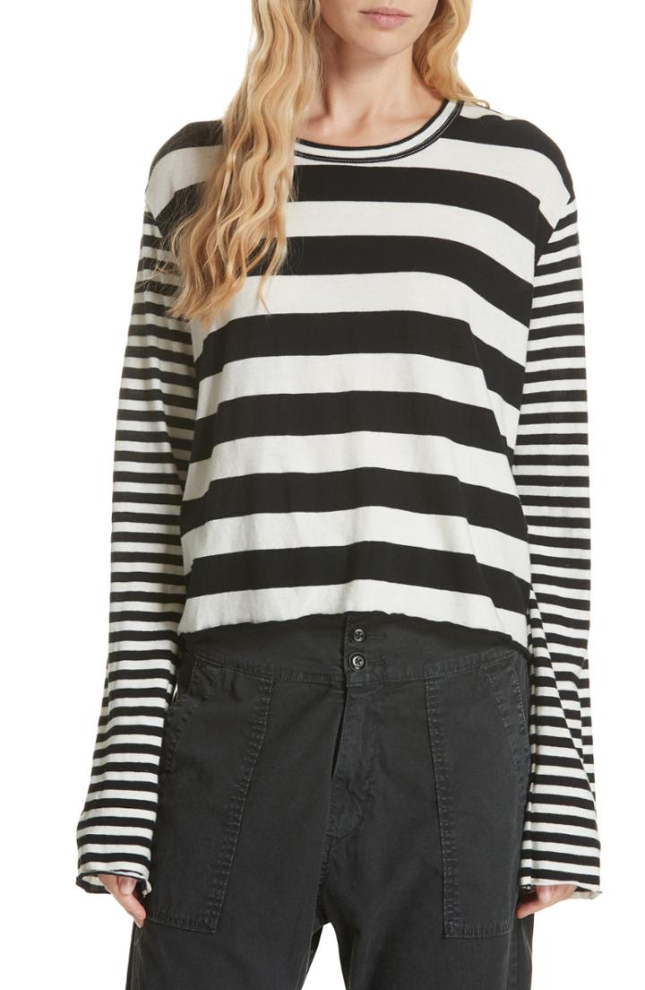 Women's The Great. Stripe Crop Tee - Black