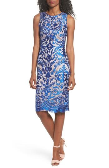 Women's Vince Camuto Embroidered Mesh Sheath Dress - Blue