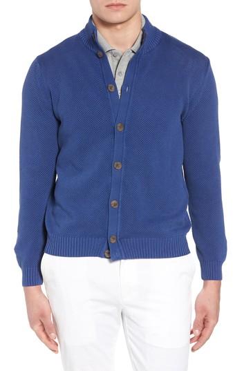 Men's David Donahue Stonewash Cotton Cardigan - Blue
