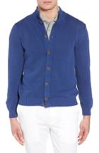 Men's David Donahue Stonewash Cotton Cardigan - Blue