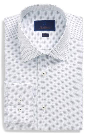 Men's David Donahue Trim Fit Dot Dress Shirt - 34/35 - White
