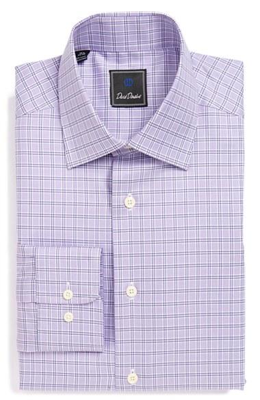 Men's David Donahue Regular Fit Check Dress Shirt .5 34/35 - Purple
