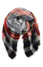 Women's David & Young Contrast Plaid Square Scarf, Size - Grey