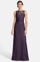 Women's Amsale Illusion Yoke Lace Gown - Purple