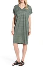 Women's Eileen Fisher Stripe Organic Linen Shift Dress, Size - Green