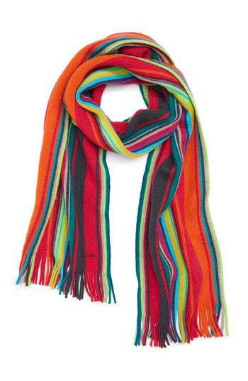 Men's Paul Smith Fennel Stripe Wool Scarf, Size - Orange
