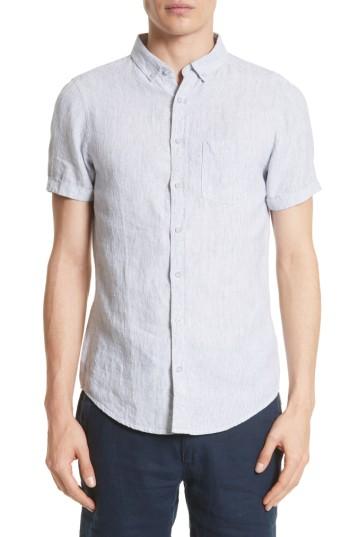 Men's Onia Trim Fit Microstripe Linen Shirt - White