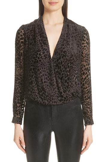 Women's L'agence Lydia Drape Front Burnout Velvet Blouse - Black