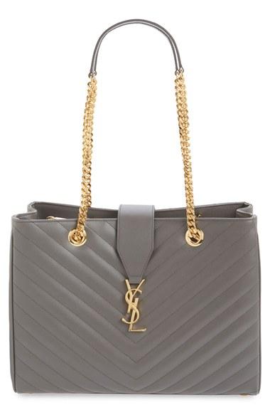 Saint Laurent 'monogram' Grained Leather Shopper - Grey