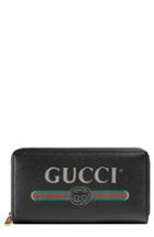 Women's Gucci Logo Leather Zip-around Wallet - Black