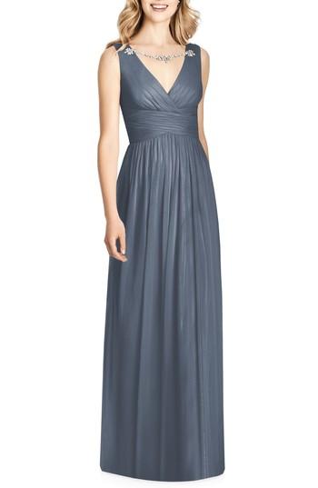 Women's Jenny Packham Sleeveless Sparkle Neck Chiffon Gown - Grey