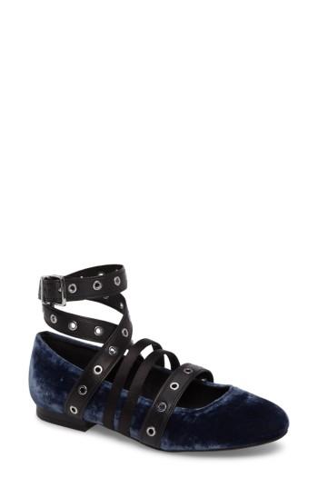 Women's Kenneth Cole New York Wade Grommet Ankle Wrap Flat .5 M - Blue