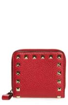 Women's Valentino Rockstud Lambskin Leather Zip Around Wallet - Red