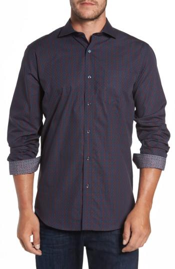 Men's Bugatchi Classic Fit Windowpane Check Sport Shirt - Blue