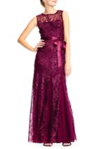 Women's Adrianna Papell Tie Waist Sequin Lace Gown - Burgundy