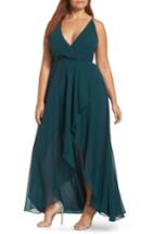 Women's Jenny Yoo Farrah Ruffle Skirt Chiffon Gown (similar To 14w) - Green