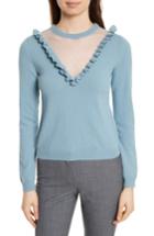 Women's Red Valentino Point D'esprit Inset Wool Sweater - Blue