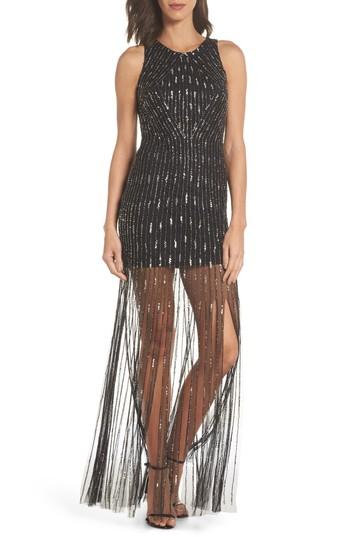 Women's Adrianna Papell Beaded Sheer Skirt Gown - Black